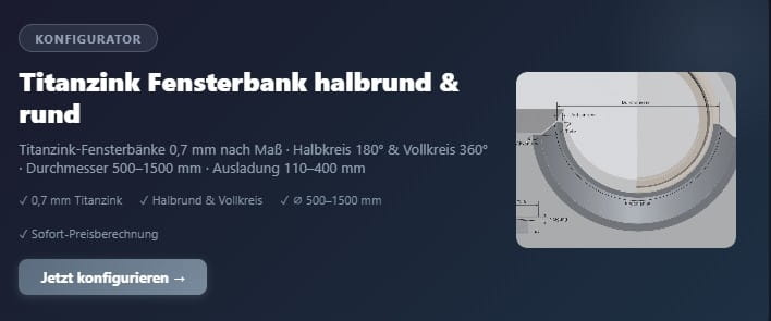 Titanzink Halbkreis | Ø1000mm | 200mm Ausladung