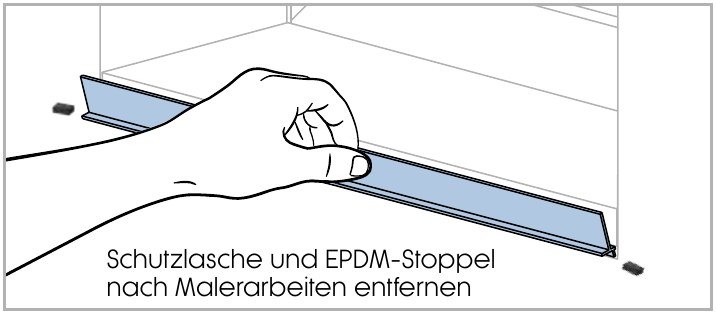 Schutzlasche abziehen